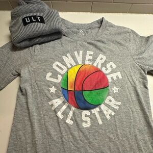 Converse T shirt and Gray Beanie Set